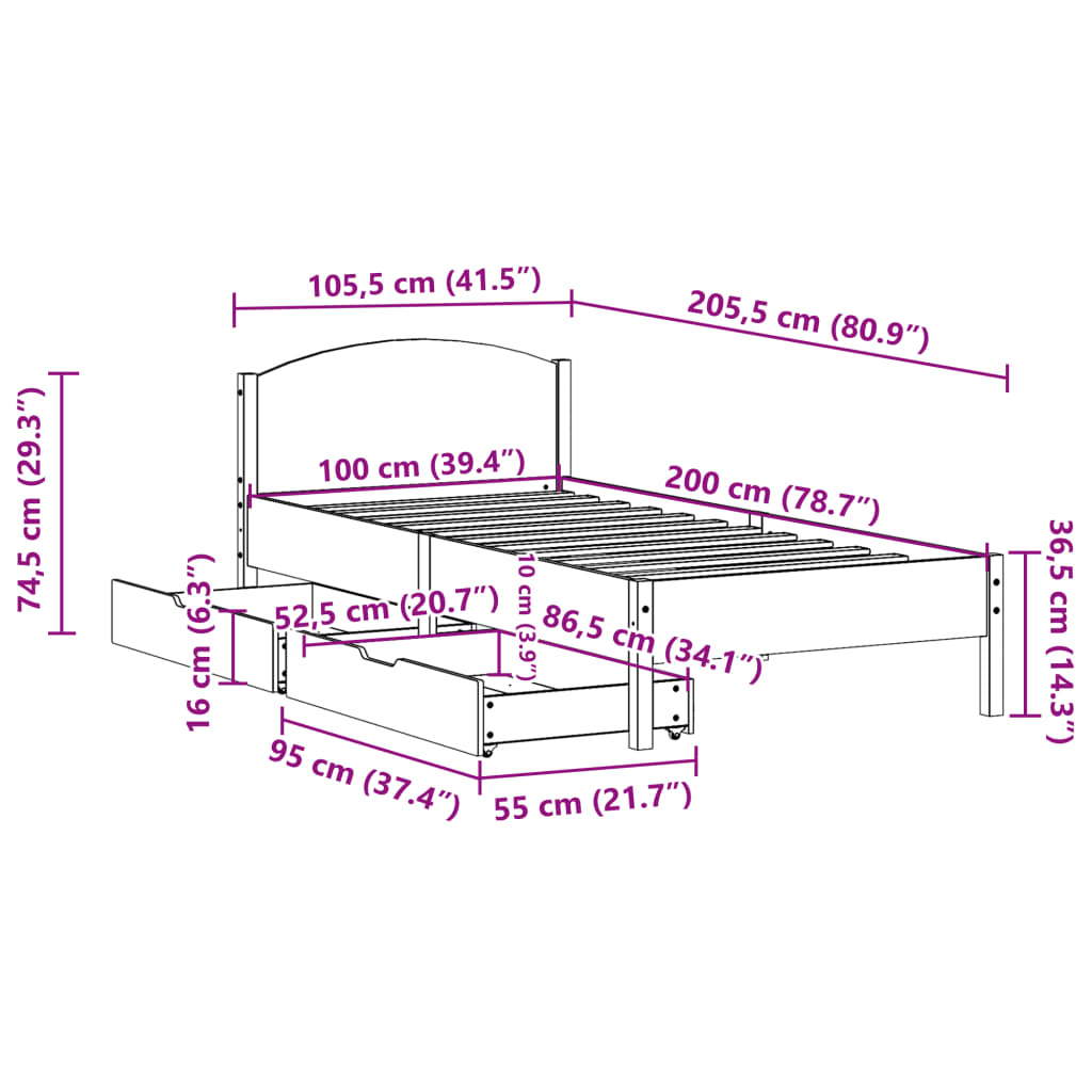 vidaXL Bedframe zonder matras massief grenenhout wit 140x200 cm