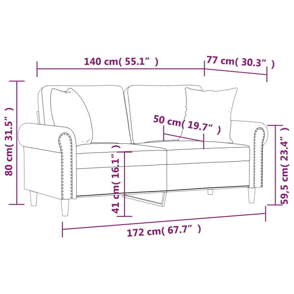 vidaXL Tweezitsbank met sierkussens 140 cm fluweel bruin