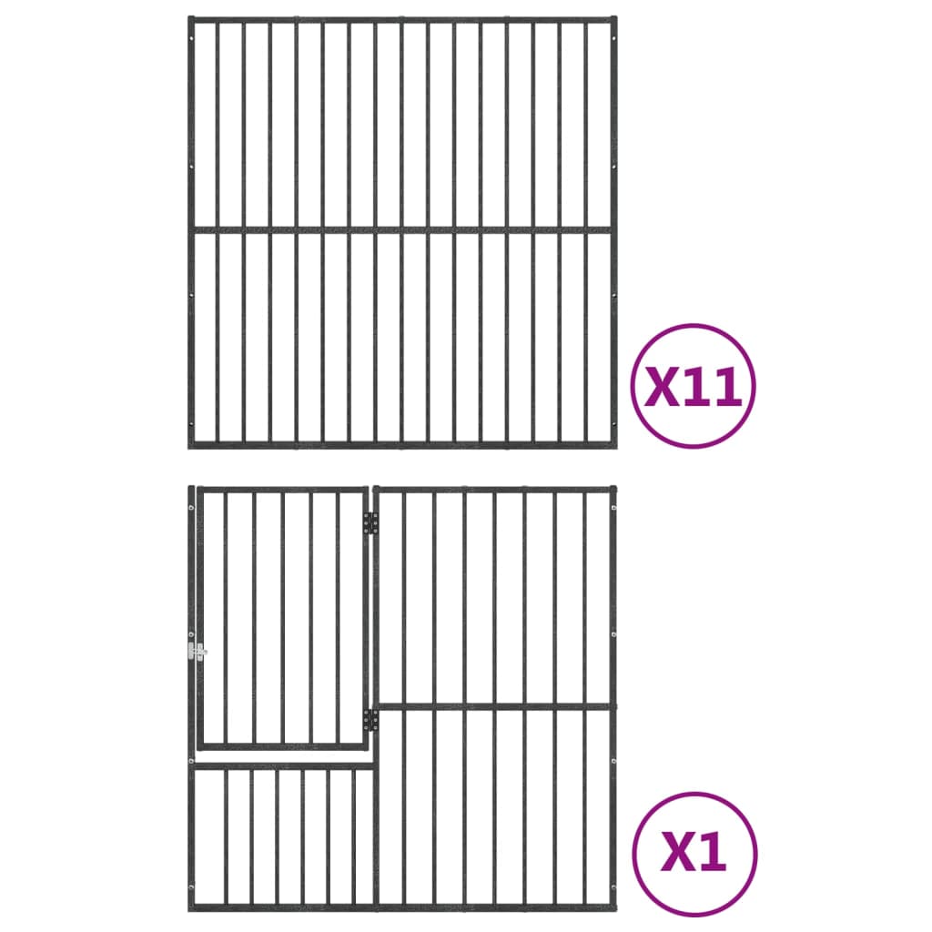 vidaXL Hondenkennel 12 panelen gepoedercoat staal zwart