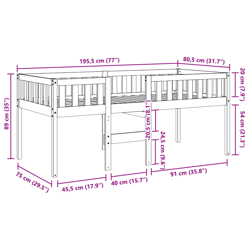 vidaXL Kinderbed zonder matras massief grenenhout wasbruin 75x190 cm