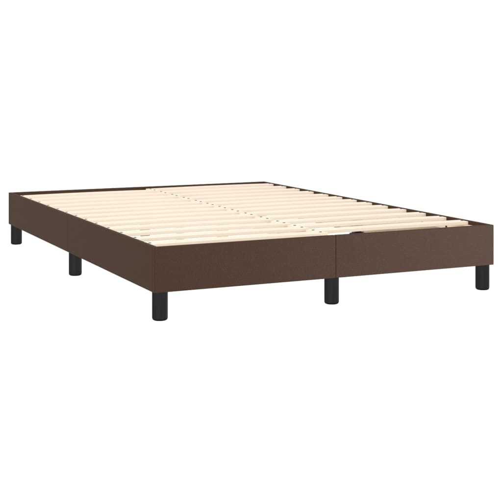 vidaXL Boxspring met matras en LED kunstleer bruin 140x200 cm