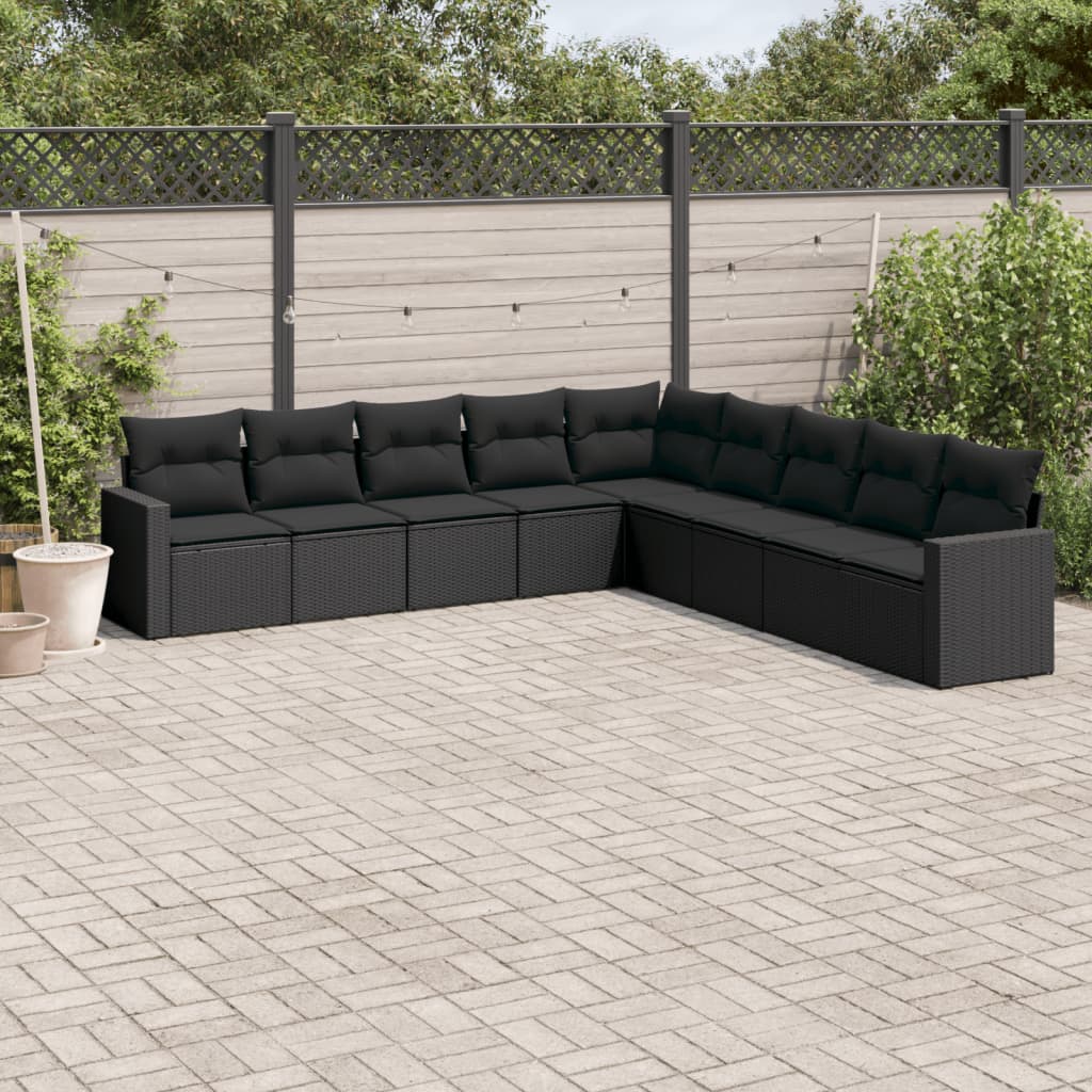 vidaXL 9-delige Loungeset met kussens poly rattan zwart