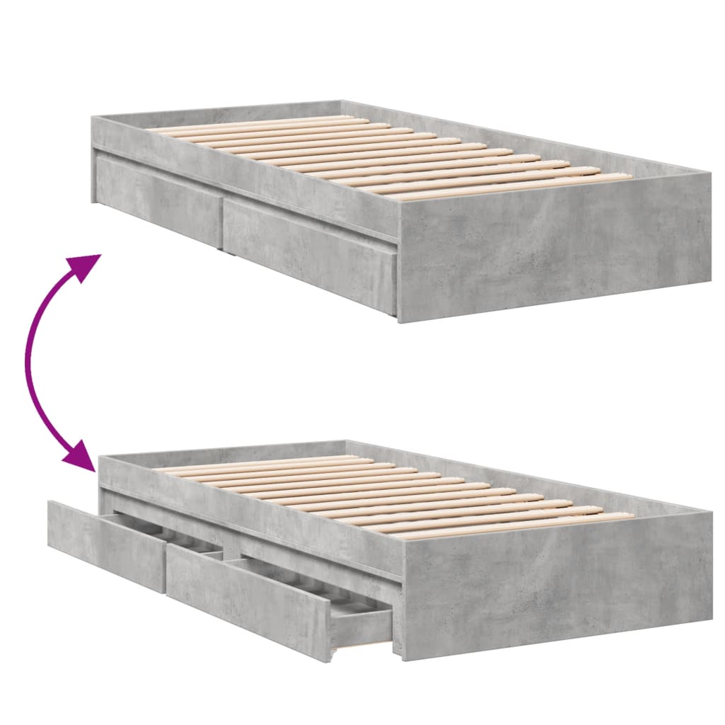 vidaXL Bedframe met lades bewerkt hout betongrijs 100x200 cm