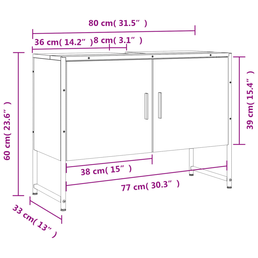 vidaXL Wastafelkast 80x33x60 cm bewerkt hout grijs sonoma eikenkleurig