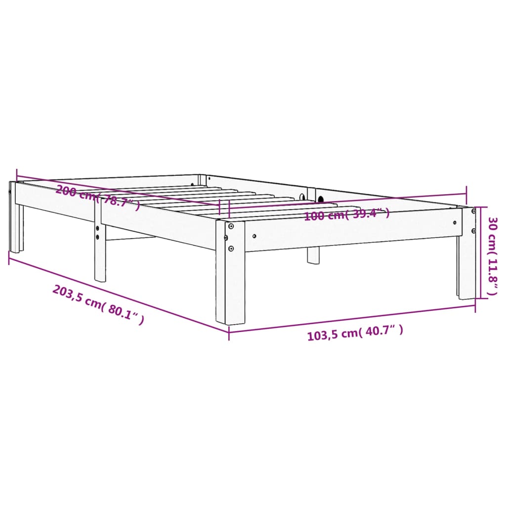 vidaXL Bedframe zonder matras massief grenenhout wasbruin 100x200 cm