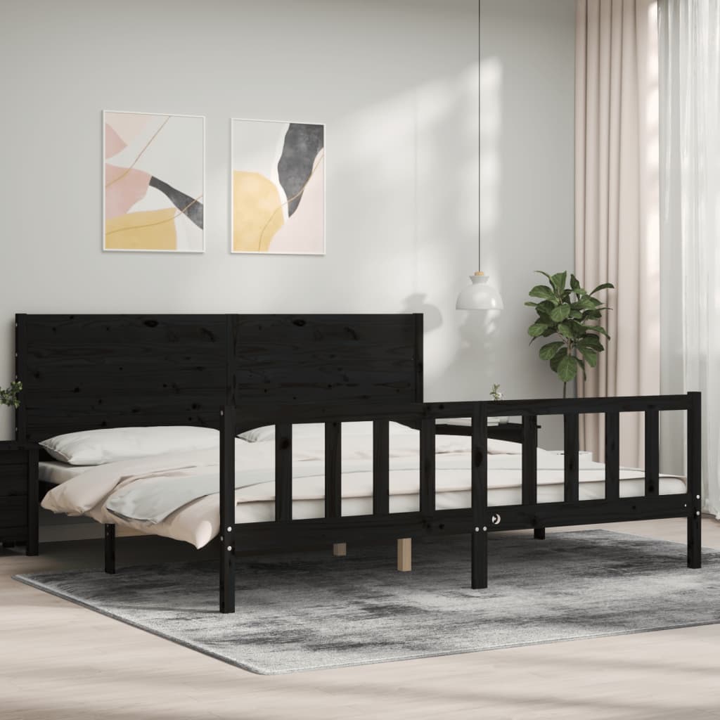 vidaXL Bedframe met hoofdbord massief hout zwart 200x200 cm