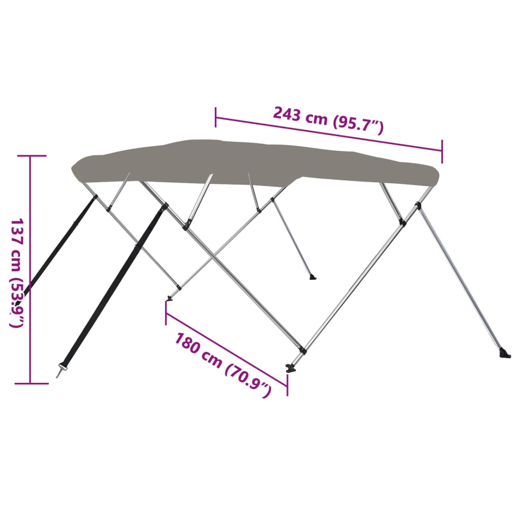 vidaXL Biminitop 4 bogen 243x180x137 cm grijs