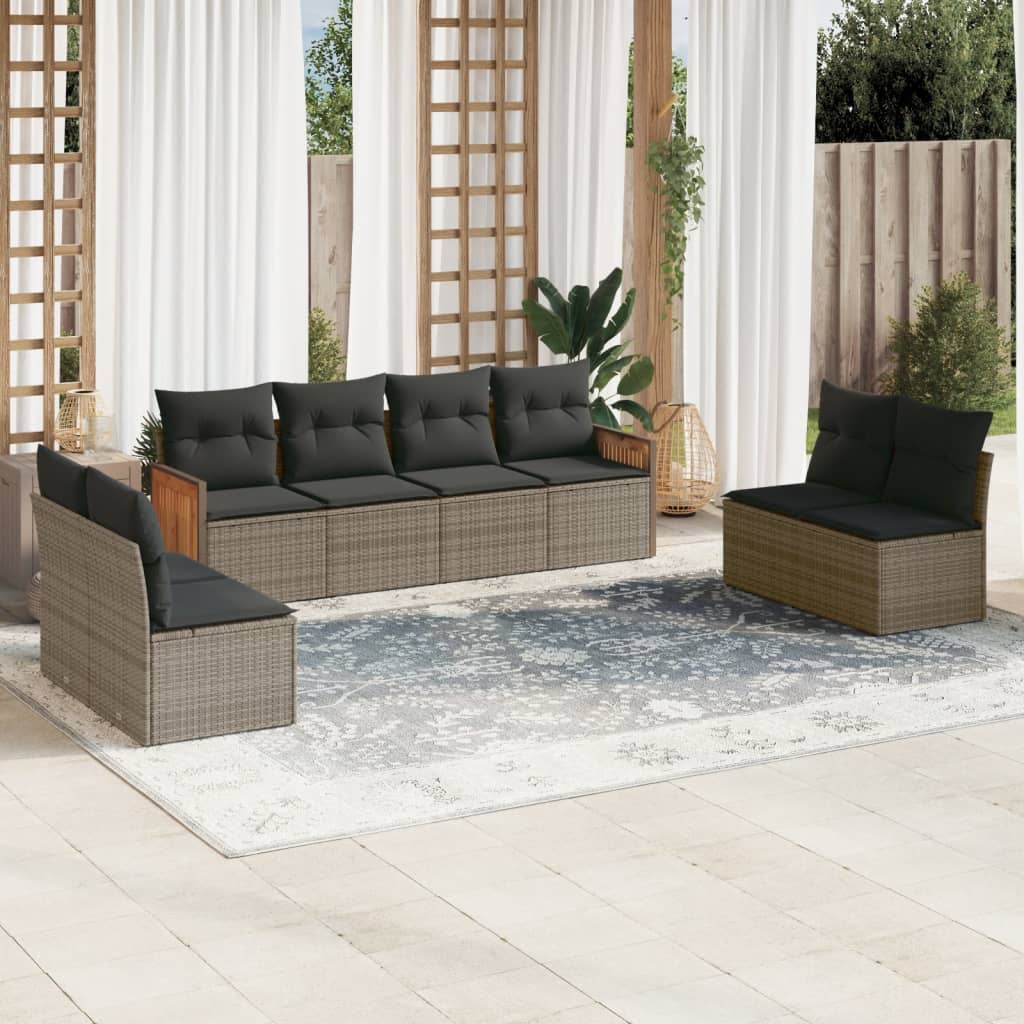 vidaXL 8-delige Loungeset met kussens poly rattan grijs