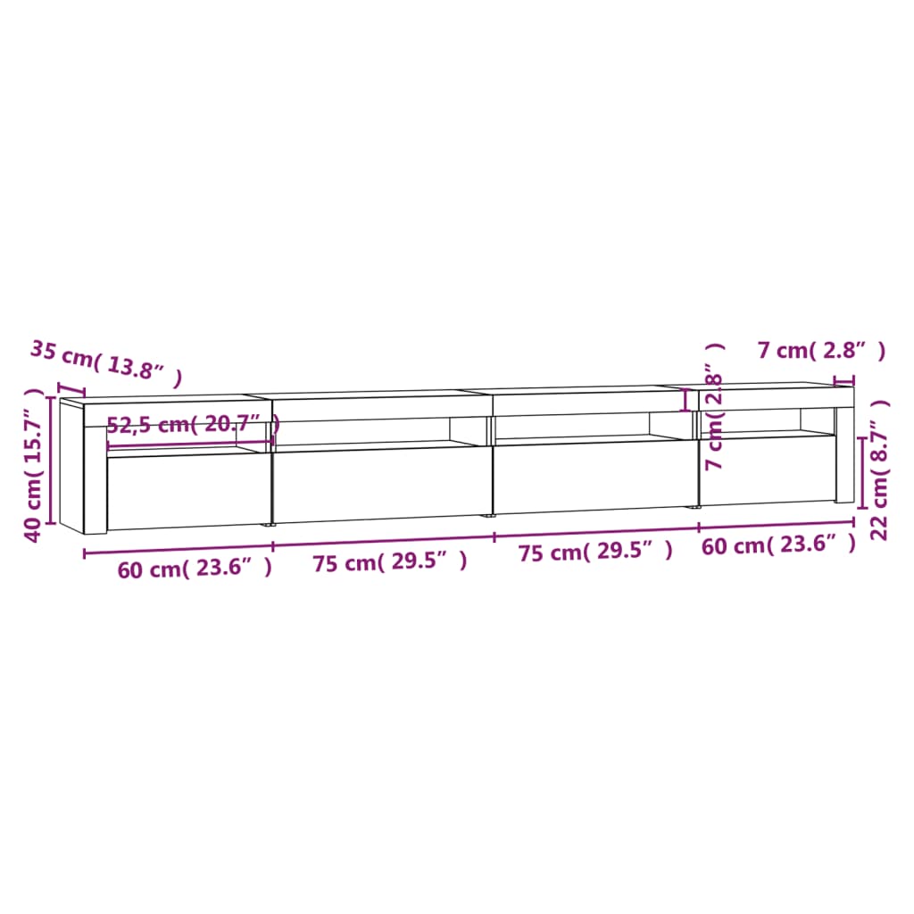 vidaXL Tv-meubel met LED-verlichting 270x35x40 cm grijs sonoma eiken