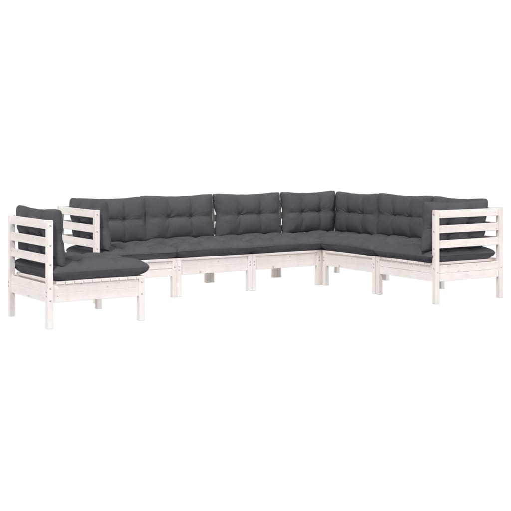 vidaXL 7-delige Loungeset met kussens massief grenenhout wit