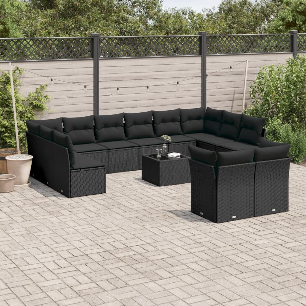 vidaXL 13-delige Loungeset met kussens poly rattan zwart