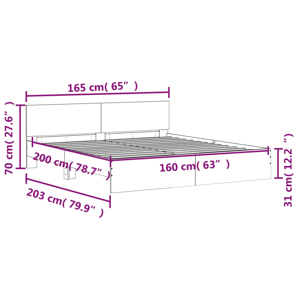 vidaXL Bedframe met hoofdeinde wit 160x200 cm