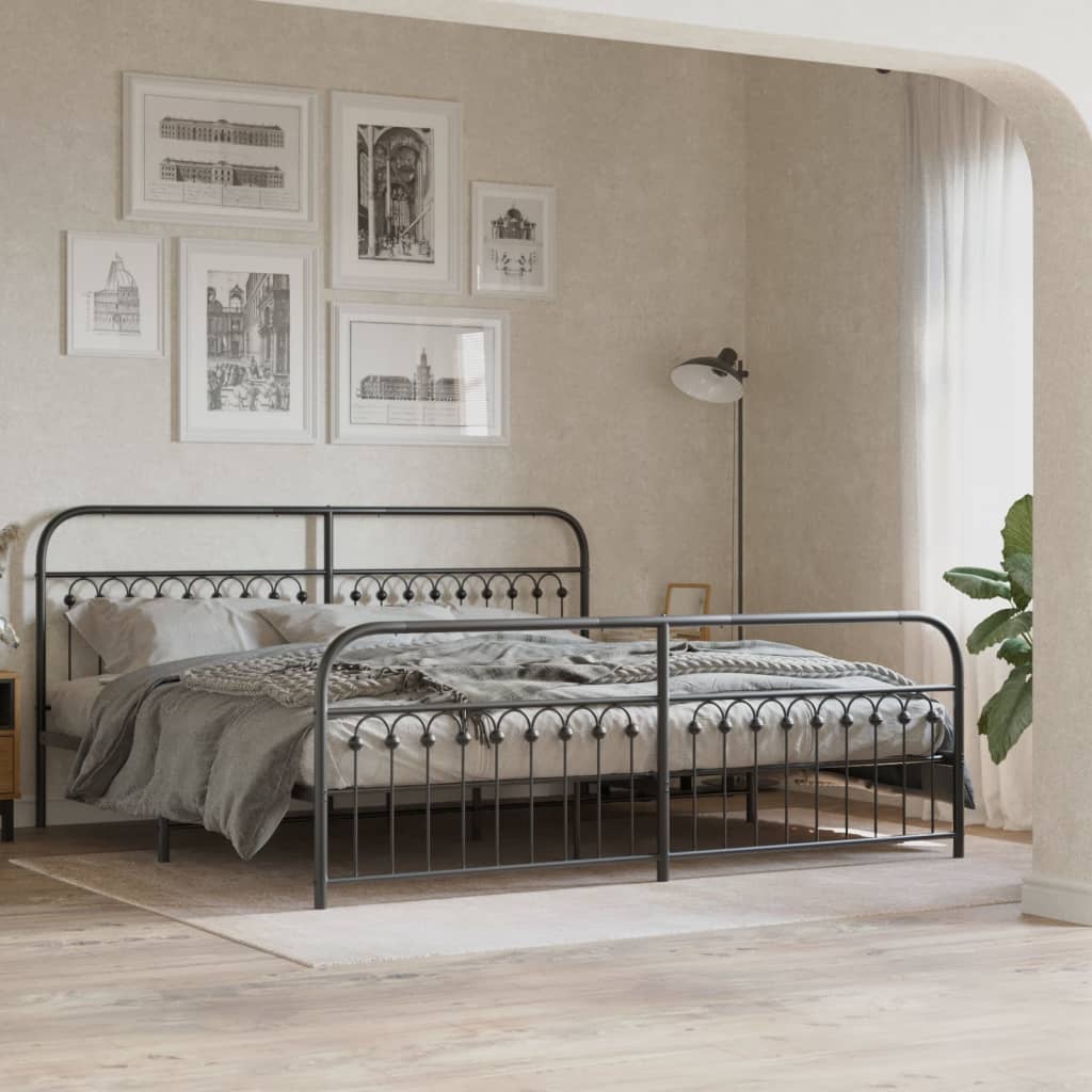 vidaXL Bedframe met hoofd- en voeteneinde metaal zwart 193x203 cm