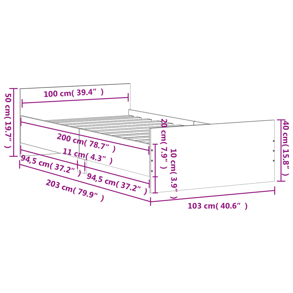 vidaXL Bedframe zonder matras hout sonoma eikenkleurig 100x200 cm