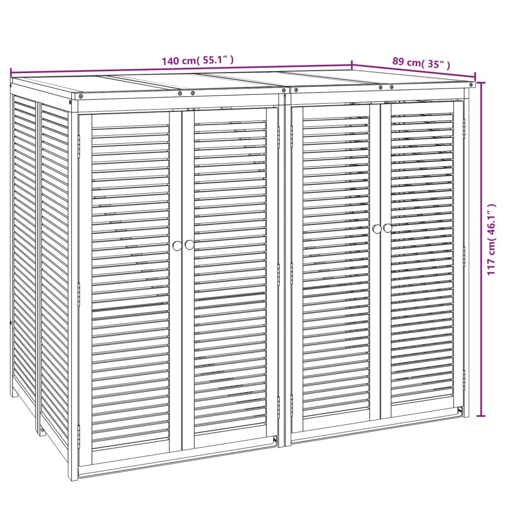 vidaXL Afvalbakberging dubbel 140x89x117 cm massief acaciahout