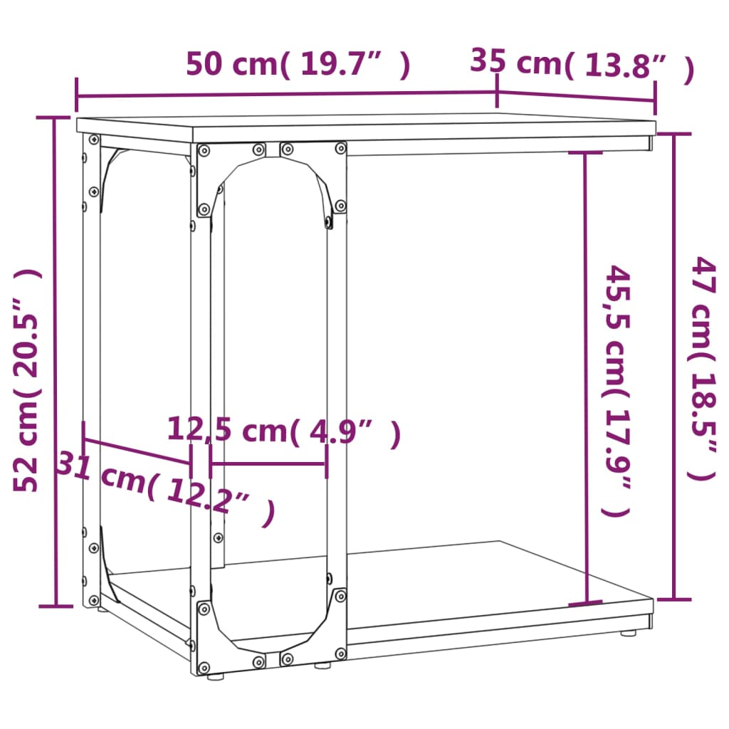 vidaXL Bijzettafel 50x35x52 cm bewerkt hout bruin eikenkleur