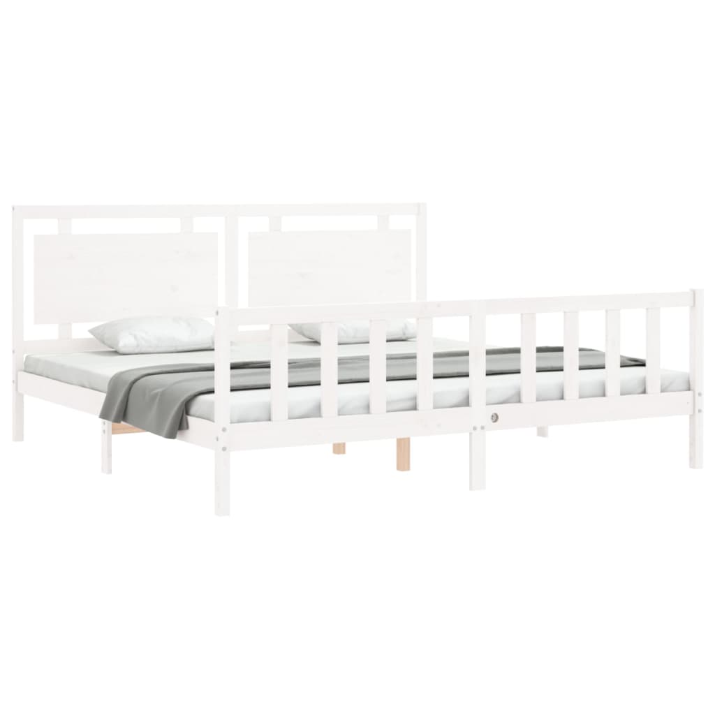 vidaXL Bedframe met hoofdbord massief hout wit 180x200 cm