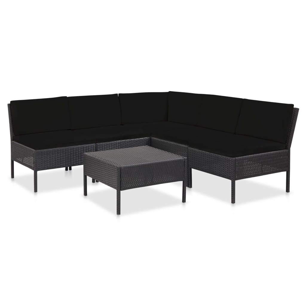 vidaXL 6-delige Loungeset met kussens poly rattan zwart