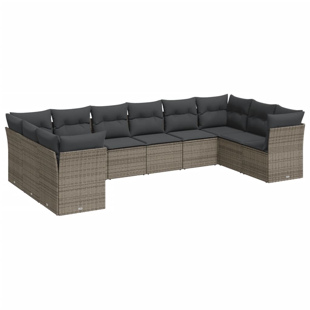 vidaXL 10-delige Loungeset met kussens poly rattan grijs