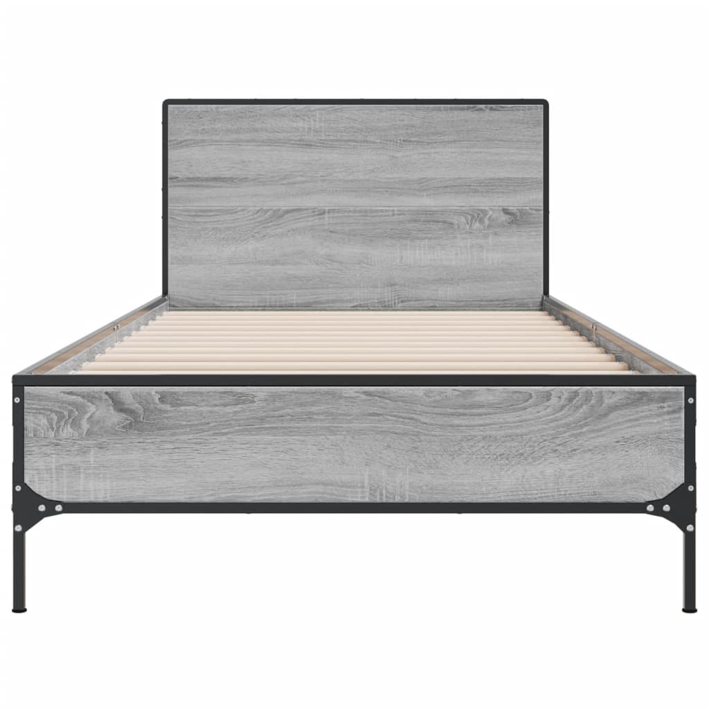 vidaXL Bedframe bewerkt hout en metaal grijs sonoma eiken 75x190 cm