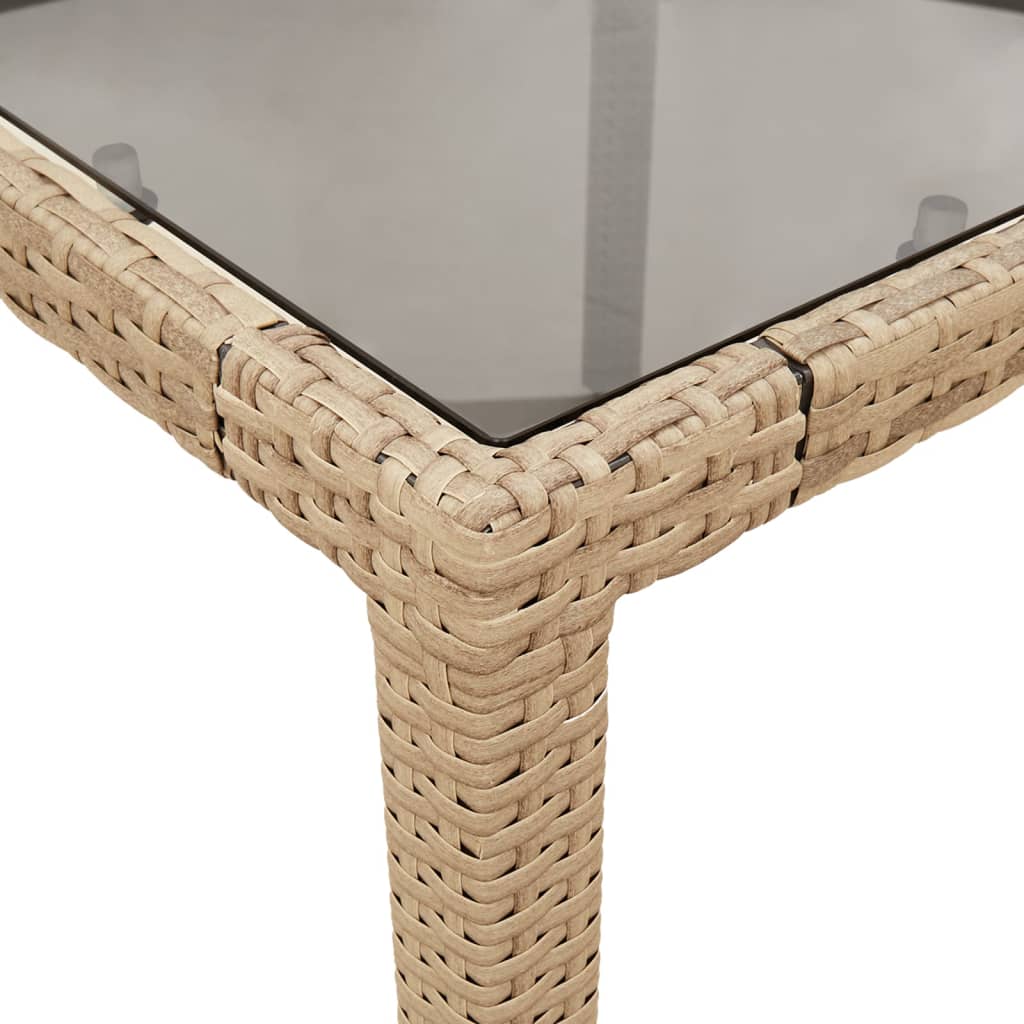 vidaXL Tuintafel met glazen blad 150x90x75 cm poly rattan beige