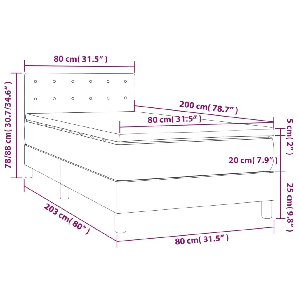 vidaXL Boxspring met matras fluweel lichtgrijs 80x200 cm