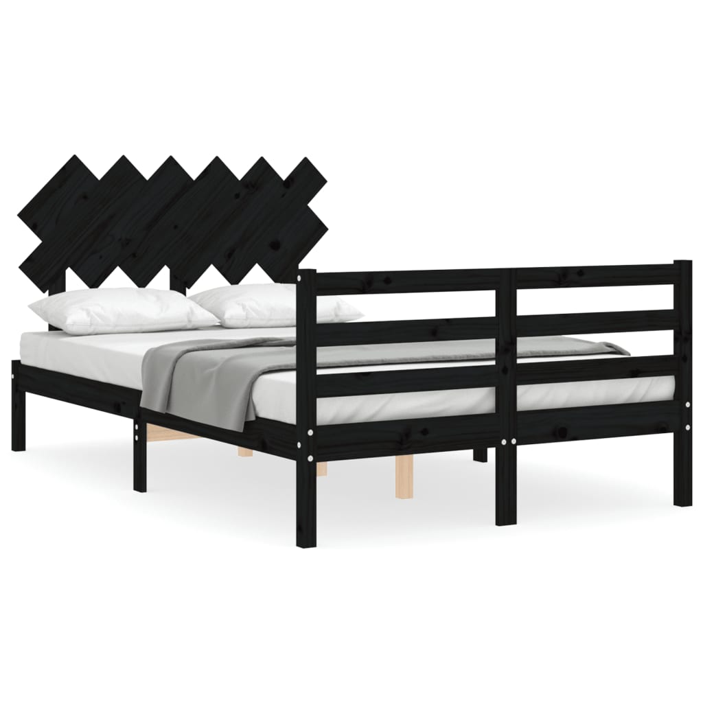 vidaXL Bedframe met hoofdbord massief hout zwart 120x200 cm