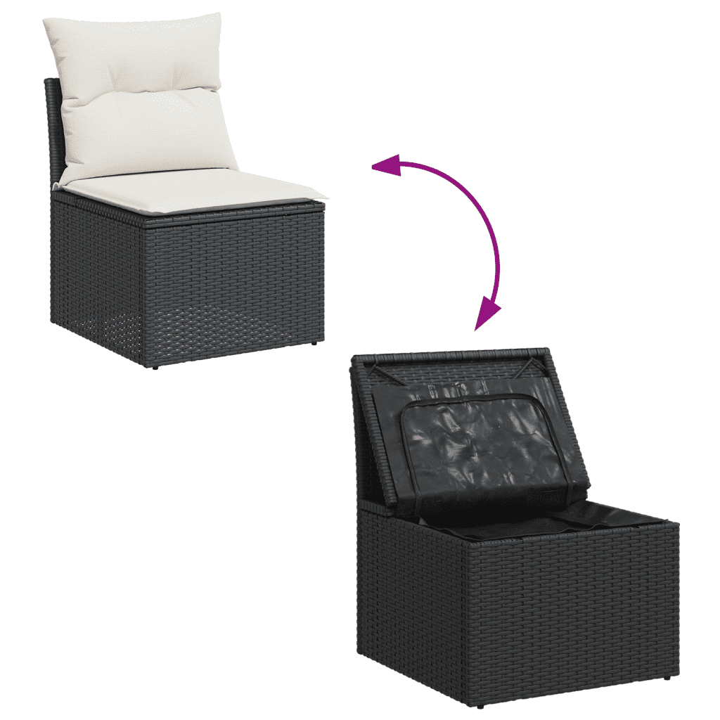 vidaXL 7-delige Loungeset met kussens poly rattan zwart