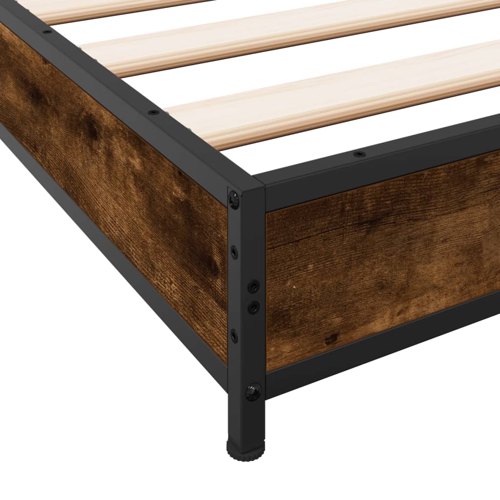 vidaXL Bedframe bewerkt hout metaal gerookt eikenkleurig 120x200 cm