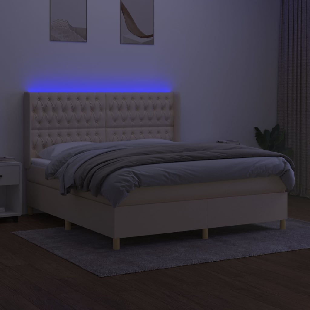 vidaXL Boxspring met matras en LED stof crèmekleurig 160x200 cm