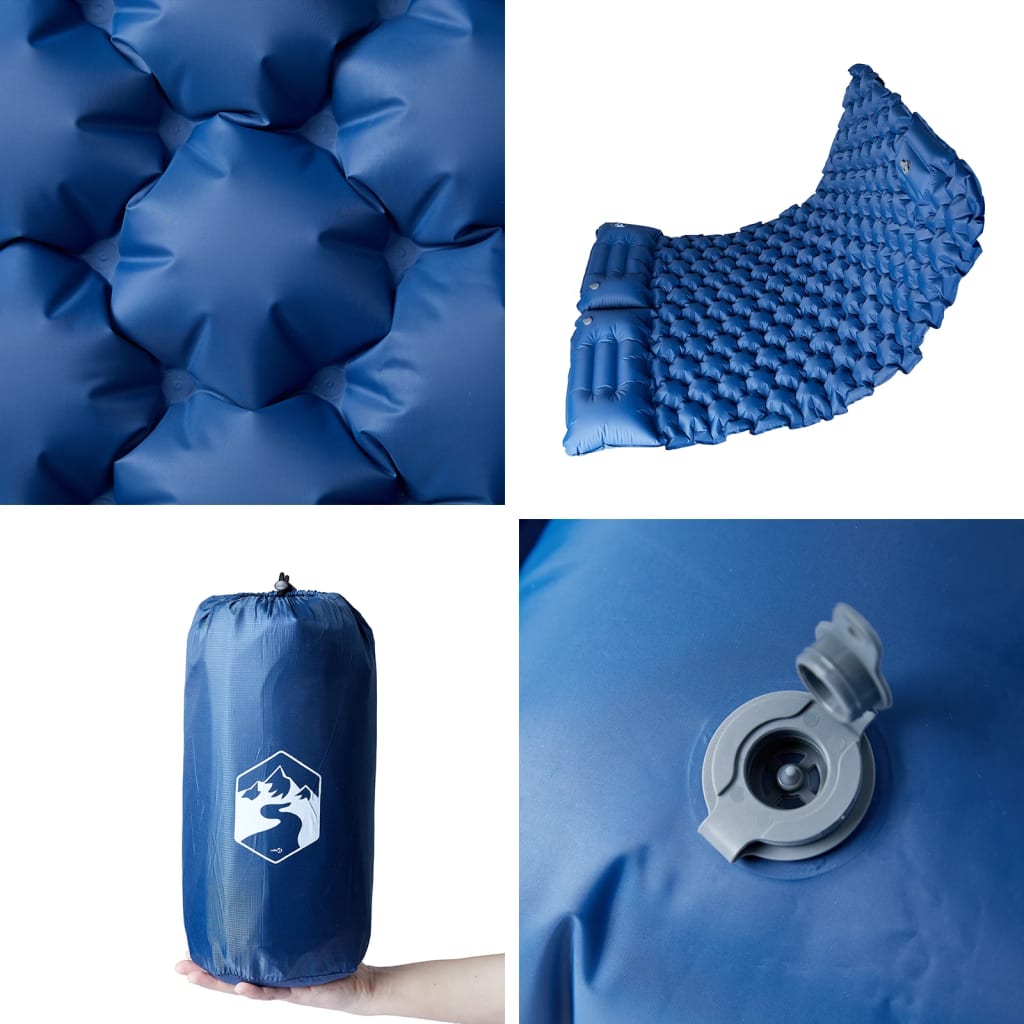 vidaXL Kampeermatras met kussens zelfopblazend 2-persoons marineblauw