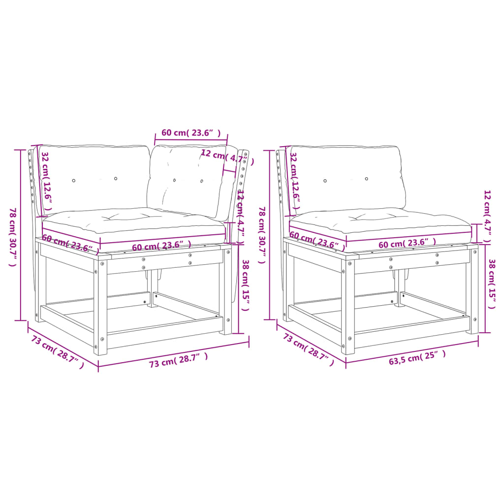 vidaXL 6-delige Loungeset met kussens massief grenenhout