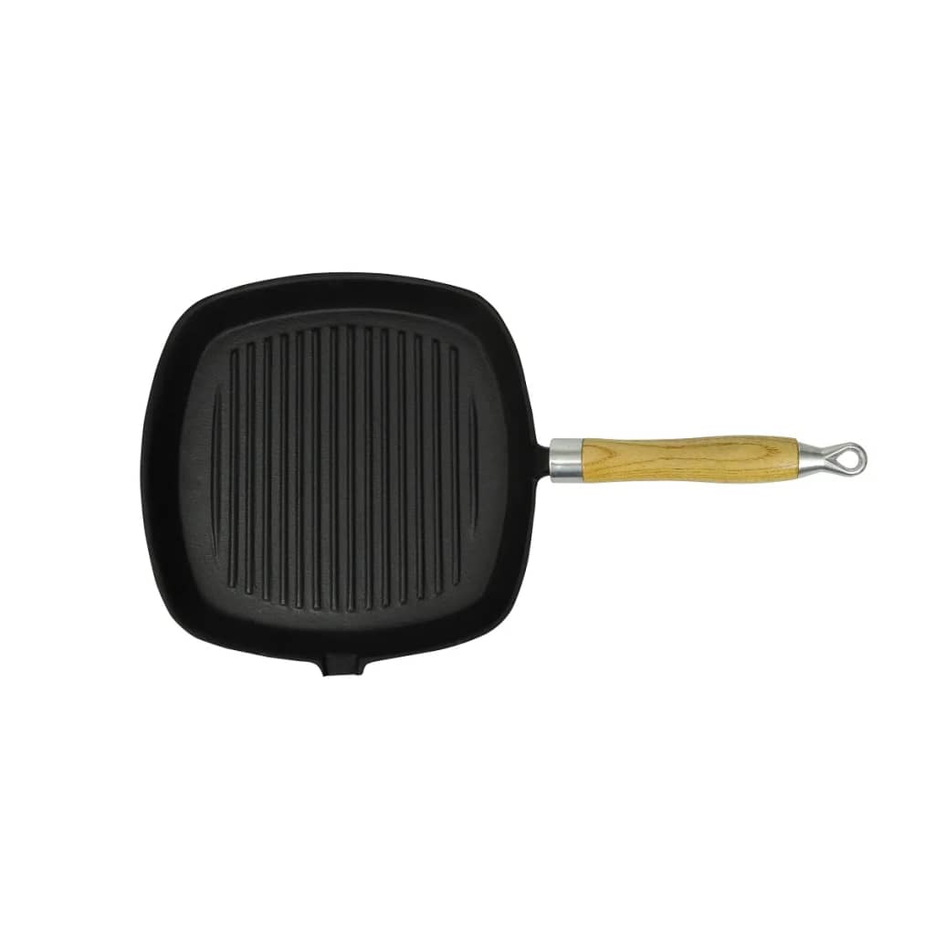 vidaXL Grillpan met houten handvat gietijzer 20x20 cm