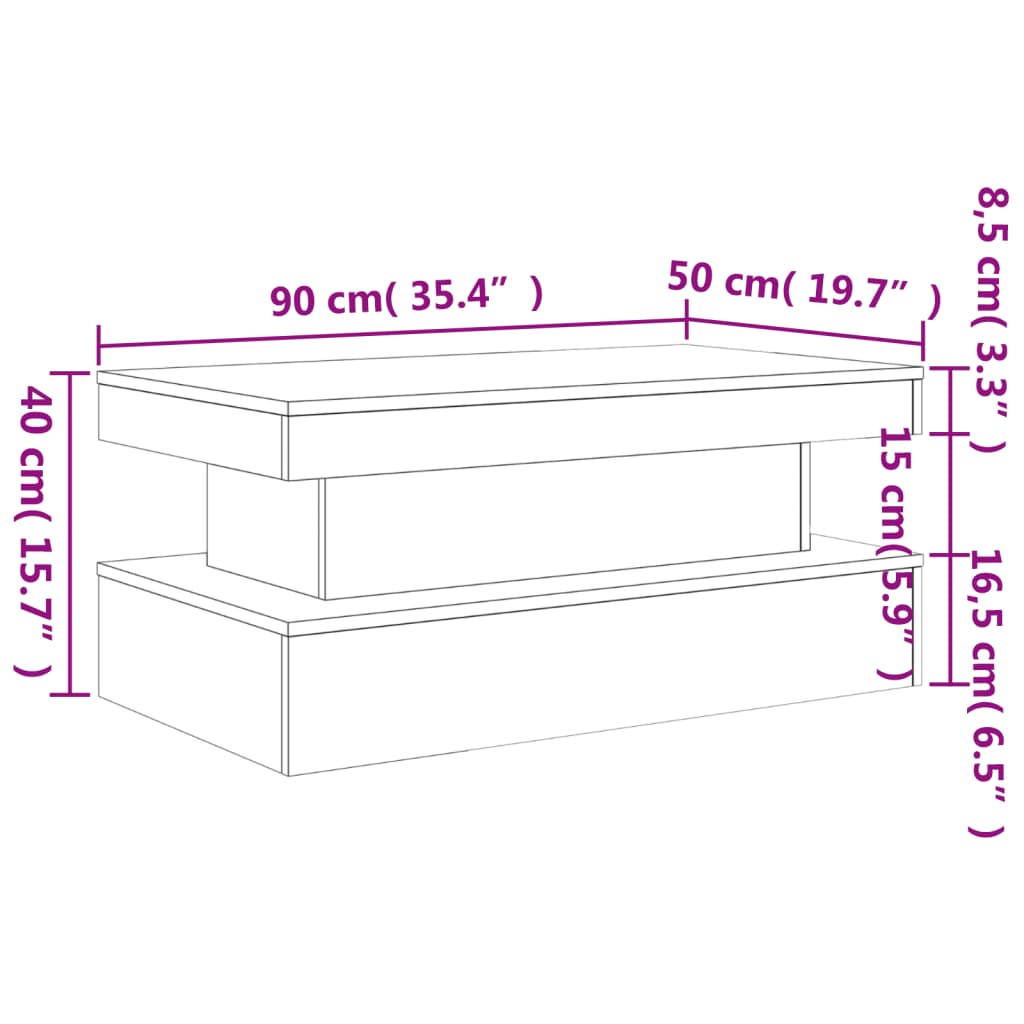 vidaXL Salontafel met LED-verlichting 90x50x40 cm gerookt eikenkleurig