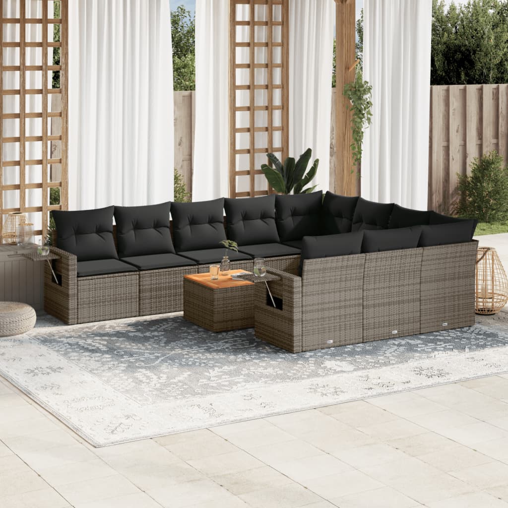 vidaXL 11-delige Loungeset met kussens poly rattan zwart