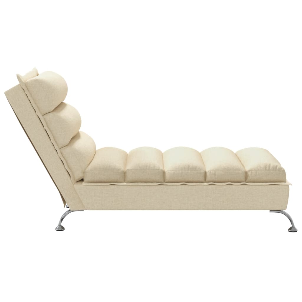 vidaXL Chaise longue met kussens stof crèmekleurig