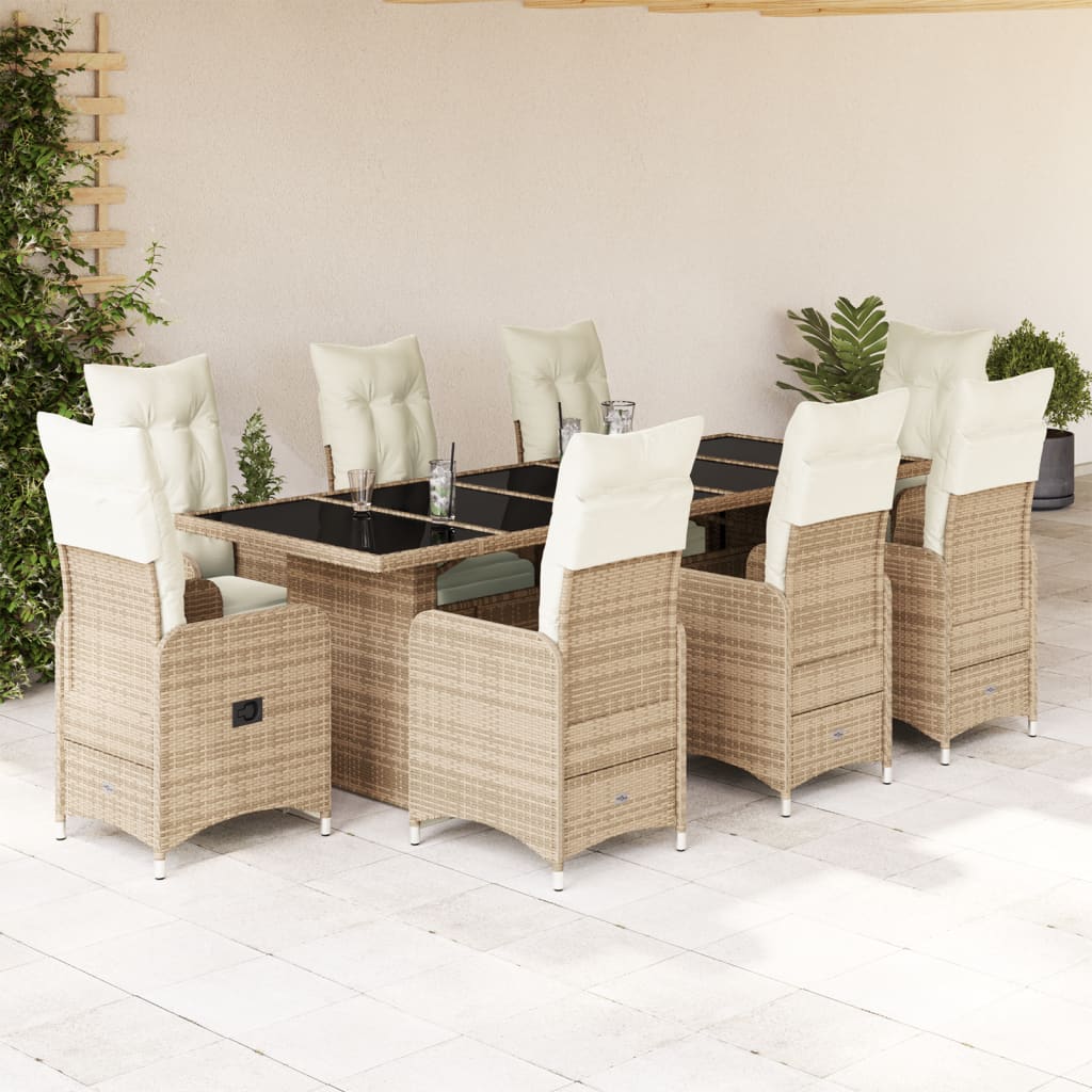 vidaXL 9-delige Bistroset met kussens poly rattan beige