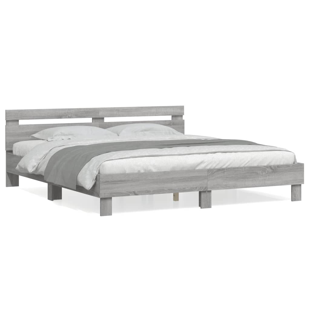 vidaXL Bedframe met hoofdeinde bewerkt hout grijs sonoma 160x200 cm