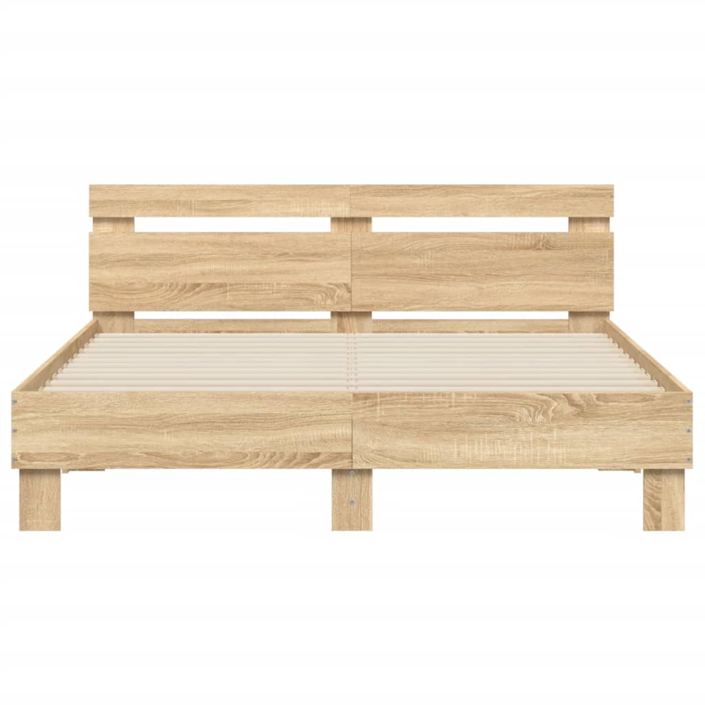 vidaXL Bedframe met hoofdeinde bewerkt hout sonoma eiken 150x200 cm