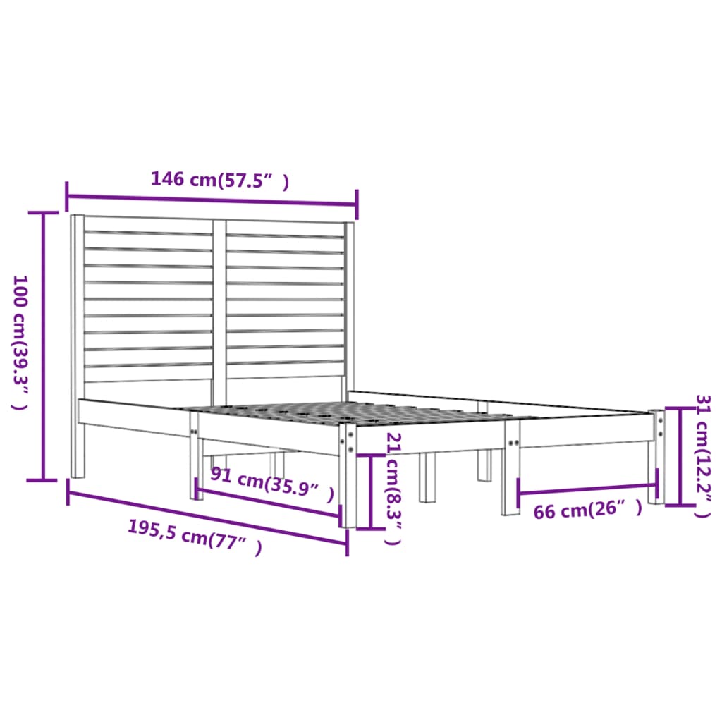 vidaXL Bedframe massief hout zwart 140x190 cm