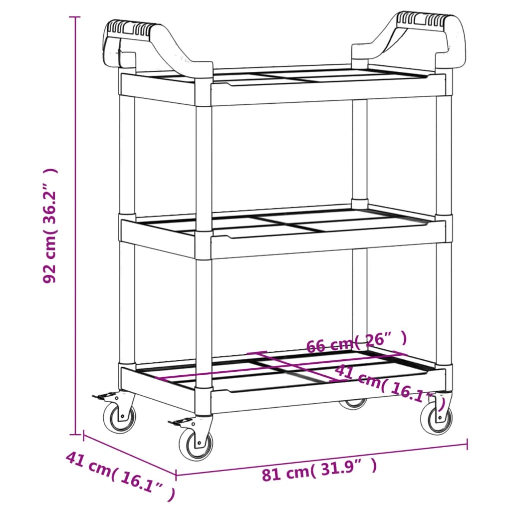 vidaXL Trolley 3-laags 81x41x92 cm aluminium zwart