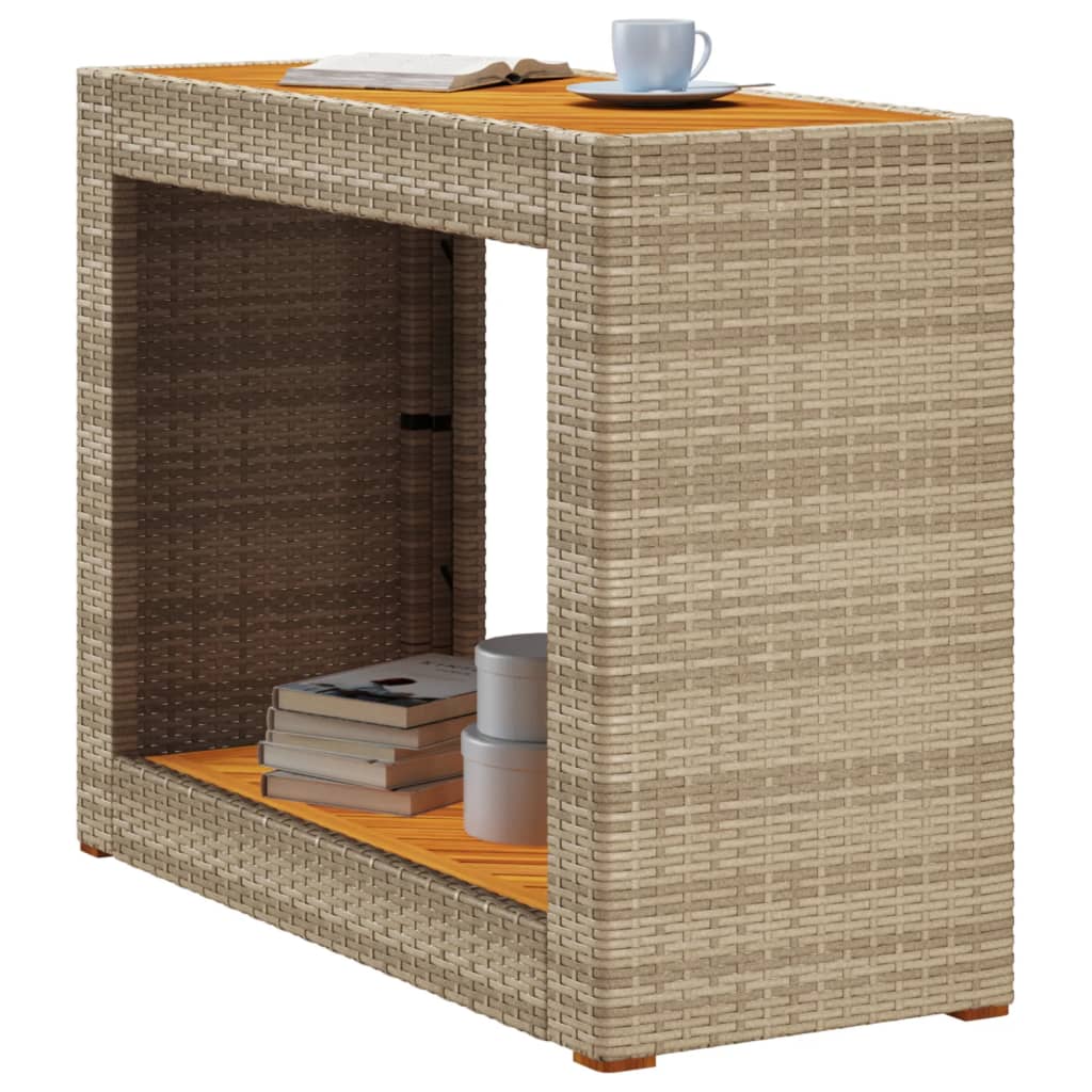 vidaXL Tuinbijzettafel met houten blad 100x40x75 cm poly rattan beige