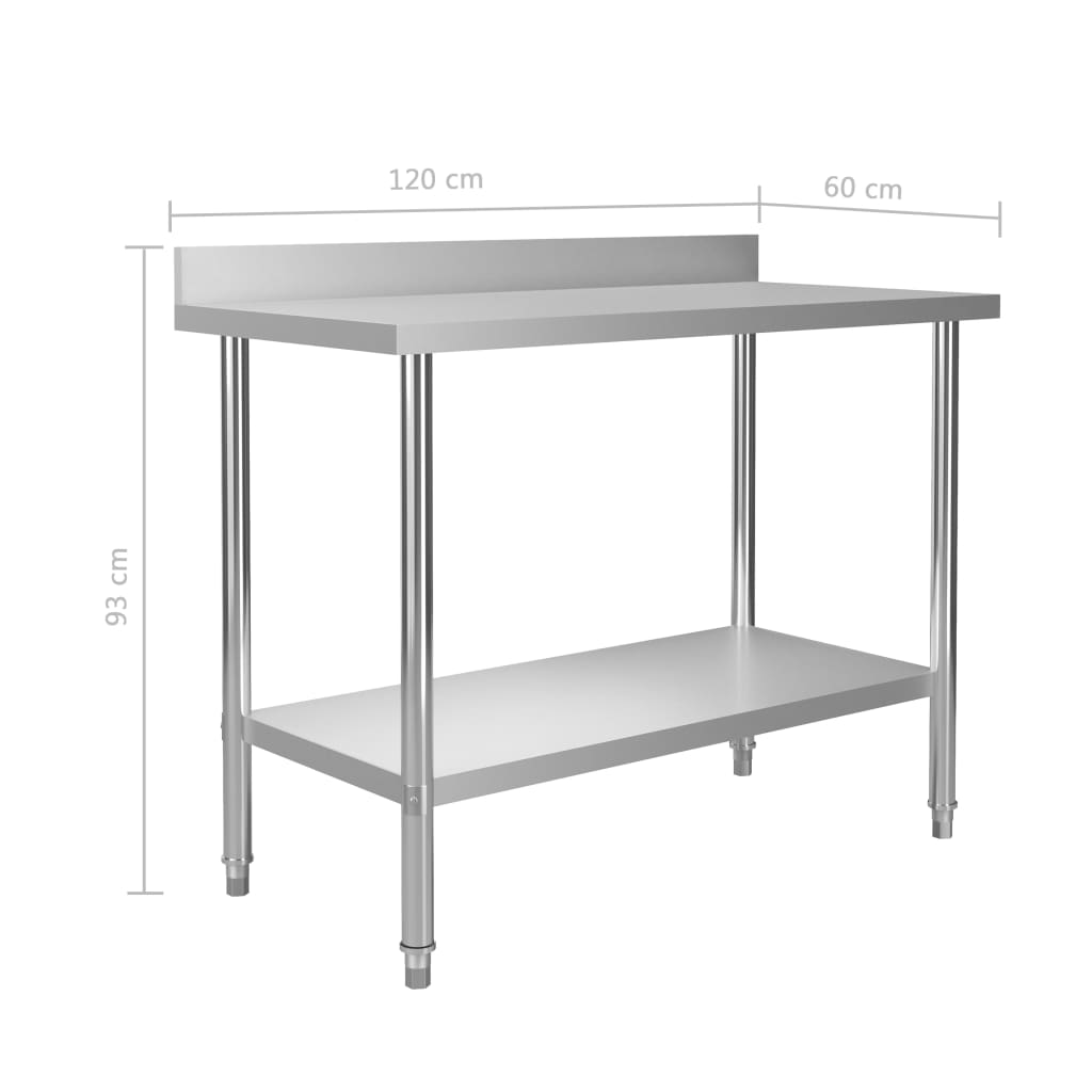 vidaXL Keukenwerktafel met spatscherm 120x60x93 cm roestvrij staal