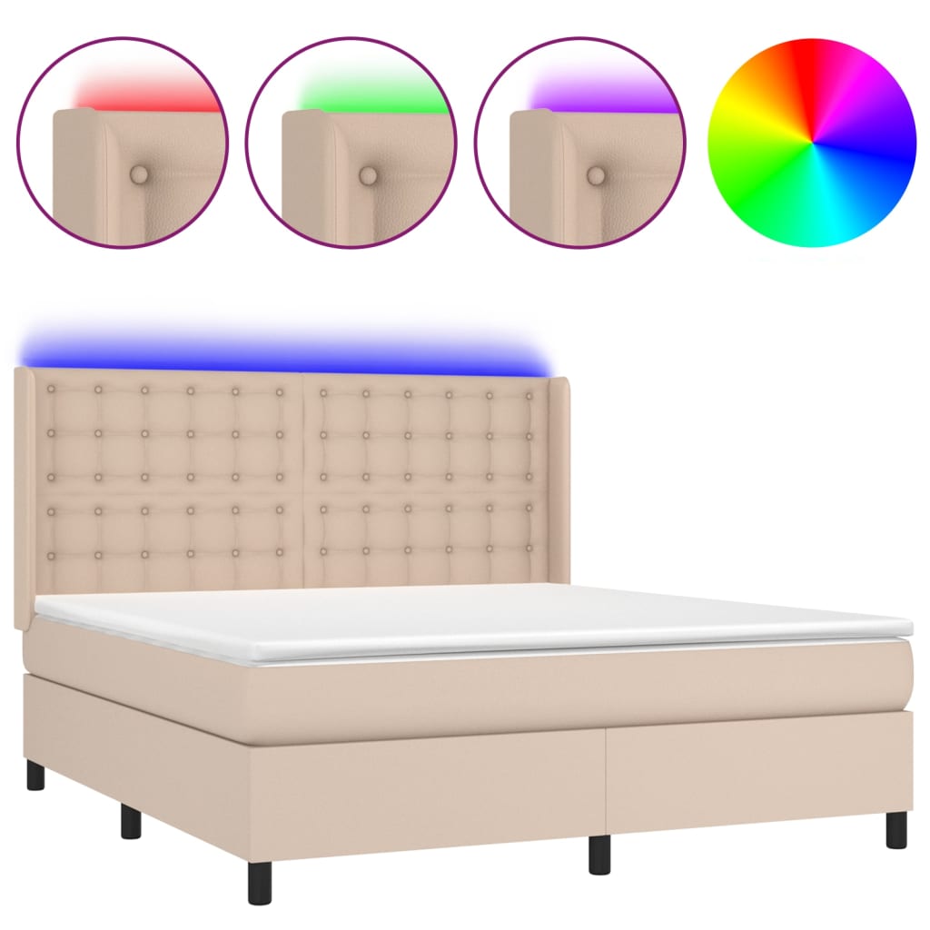 vidaXL Boxspring met matras en LED kunstleer cappuccinokleur 160x200cm