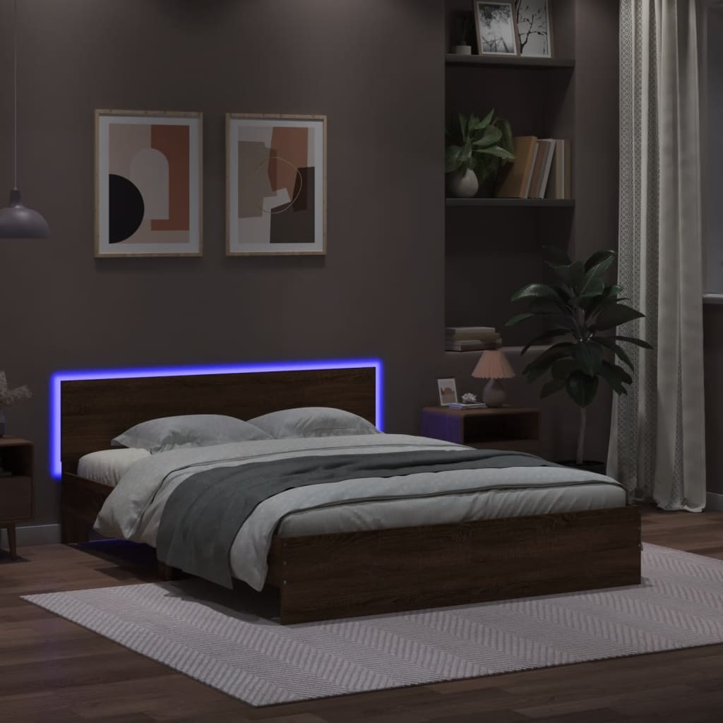 vidaXL Bedframe met hoofdeinde en LED bruin eikenkleur 160x200 cm