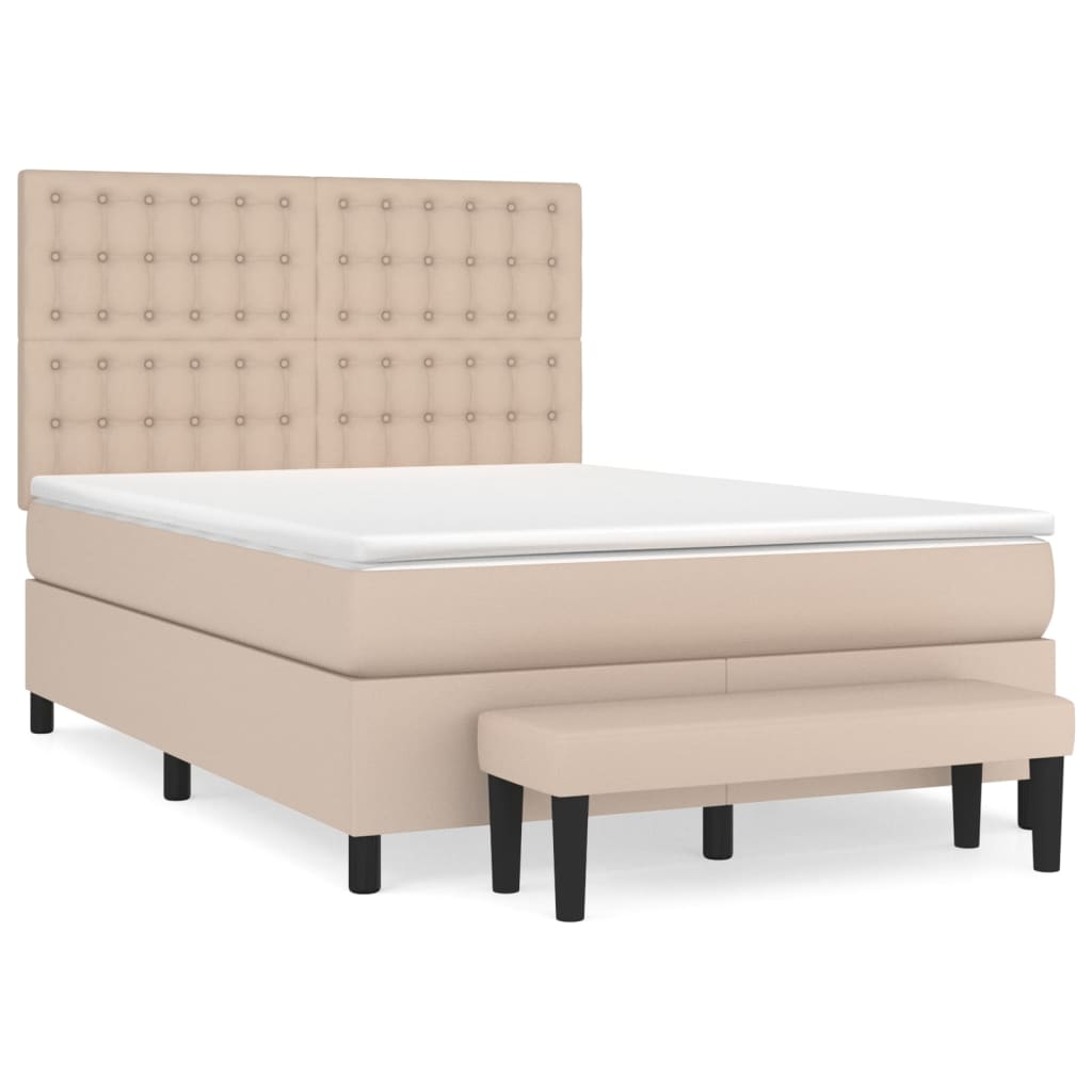 vidaXL Boxspring met matras kunstleer cappuccinokleurig 140x190 cm