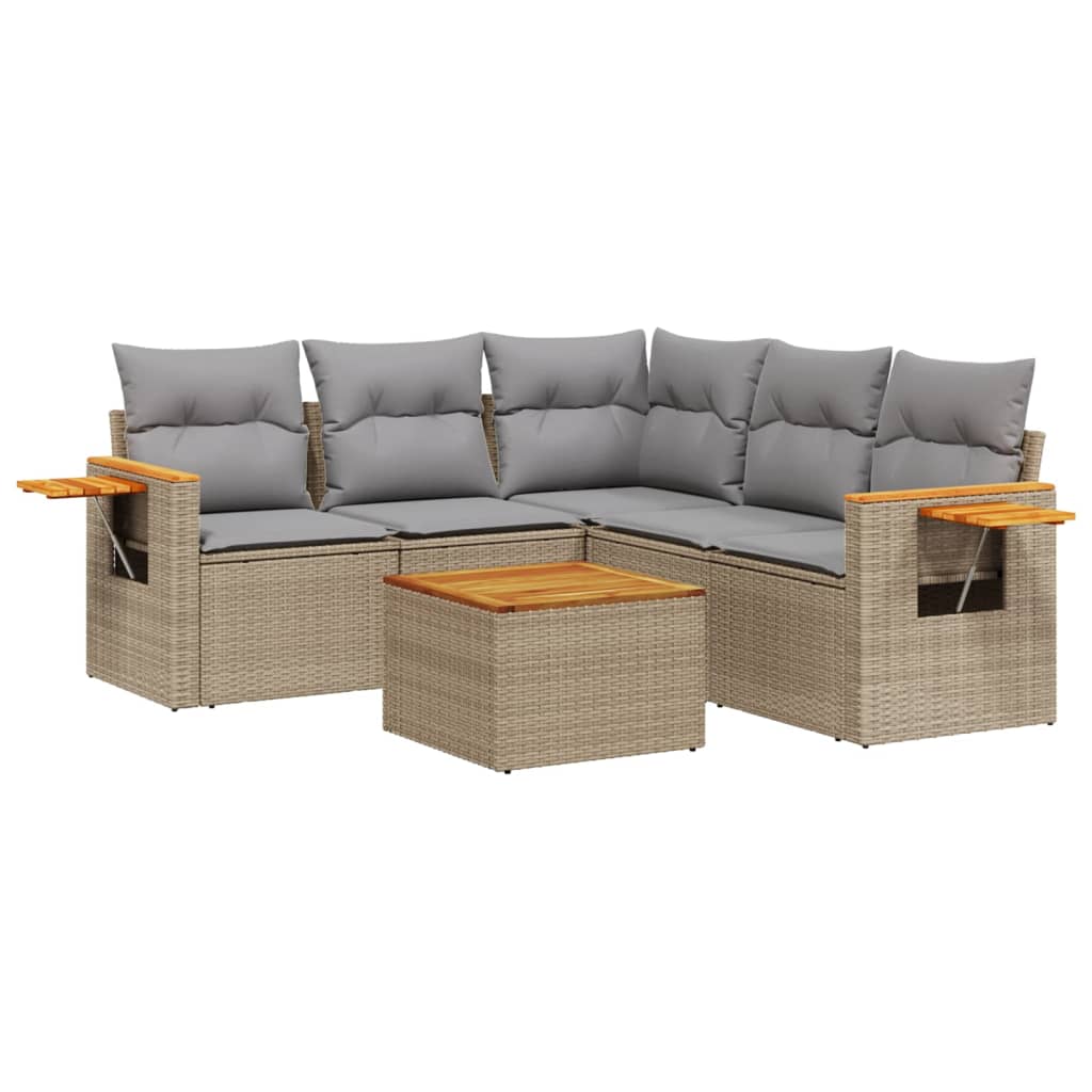 vidaXL 6-delige Loungeset met kussens poly rattan beige