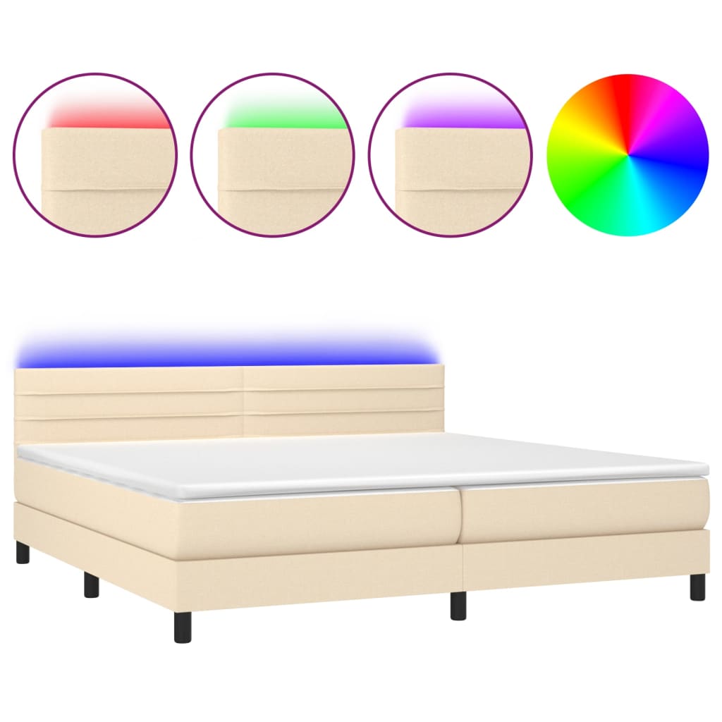 vidaXL Boxspring met matras en LED stof crèmekleurig 200x200 cm