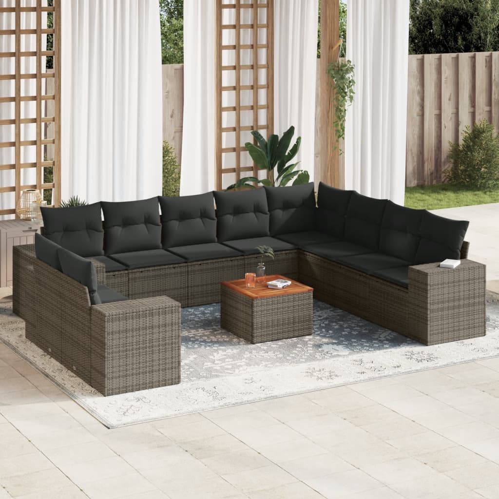 vidaXL 11-delige Loungeset met kussens poly rattan grijs