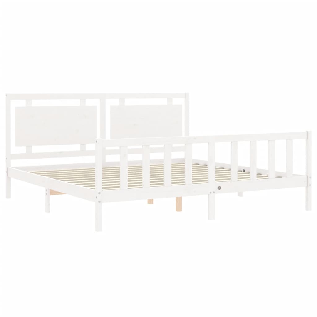 vidaXL Bedframe met hoofdbord massief hout wit 180x200 cm